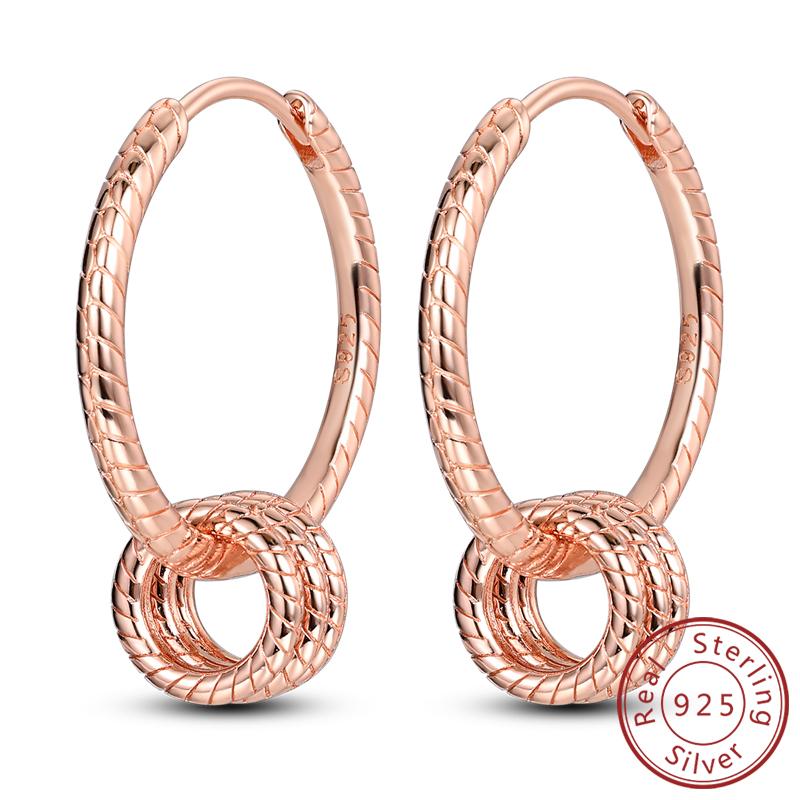 Earrings Original 925 Silver Stud Drop Hoop Earrings Rose Gold for Women Girls Party Wedding Birthday Jewelry Gift