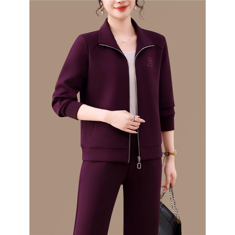 Damski modny zestaw dwuczęściowy: Kurtka z długim rękawem i spodnie z szerokimi nogawkami na wiosnę i jesień