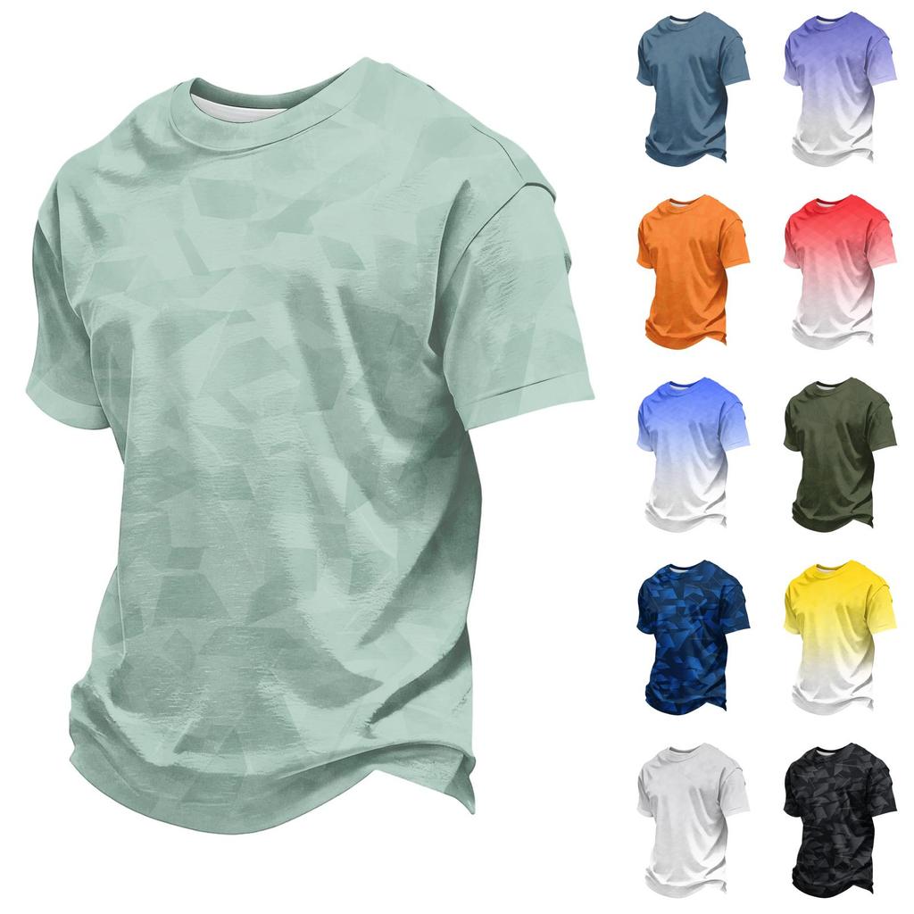 Men's Casual Loose Fit Short Sleeve T-Shirt Gradient Print Crew Neck Lightweight Soft Fabric Summer Wear