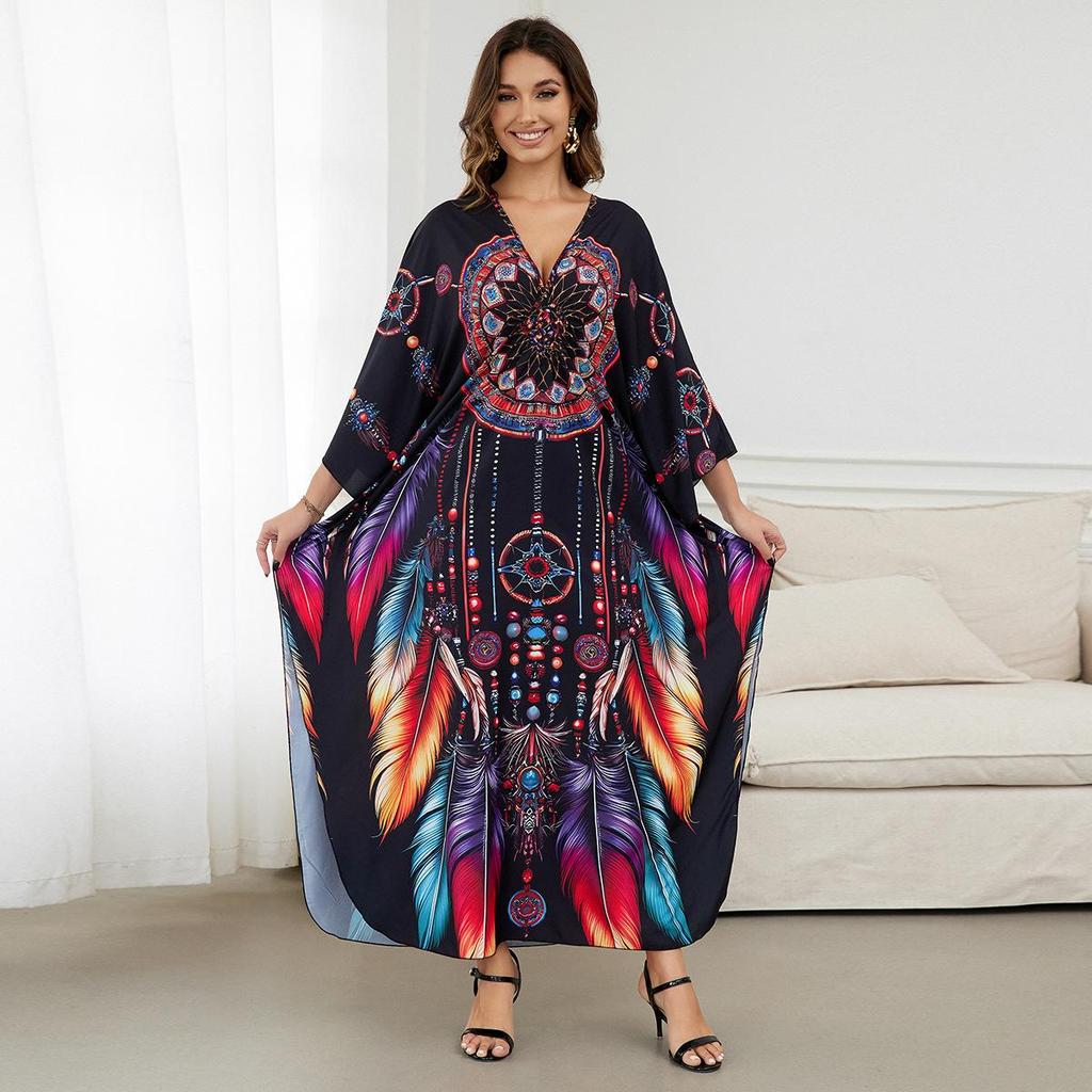 Beach Kaftans for Women Printed Maxi Dresses Cover Ups for Swimwear Summer Vacation Bathing Suits Factory Supply