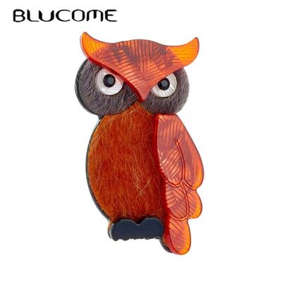 Custom Handmade Arcylic Owl Animal Brooch Autumn Sweater Bag Safety Brooch Pins Clothing Accessories Brooches for Women