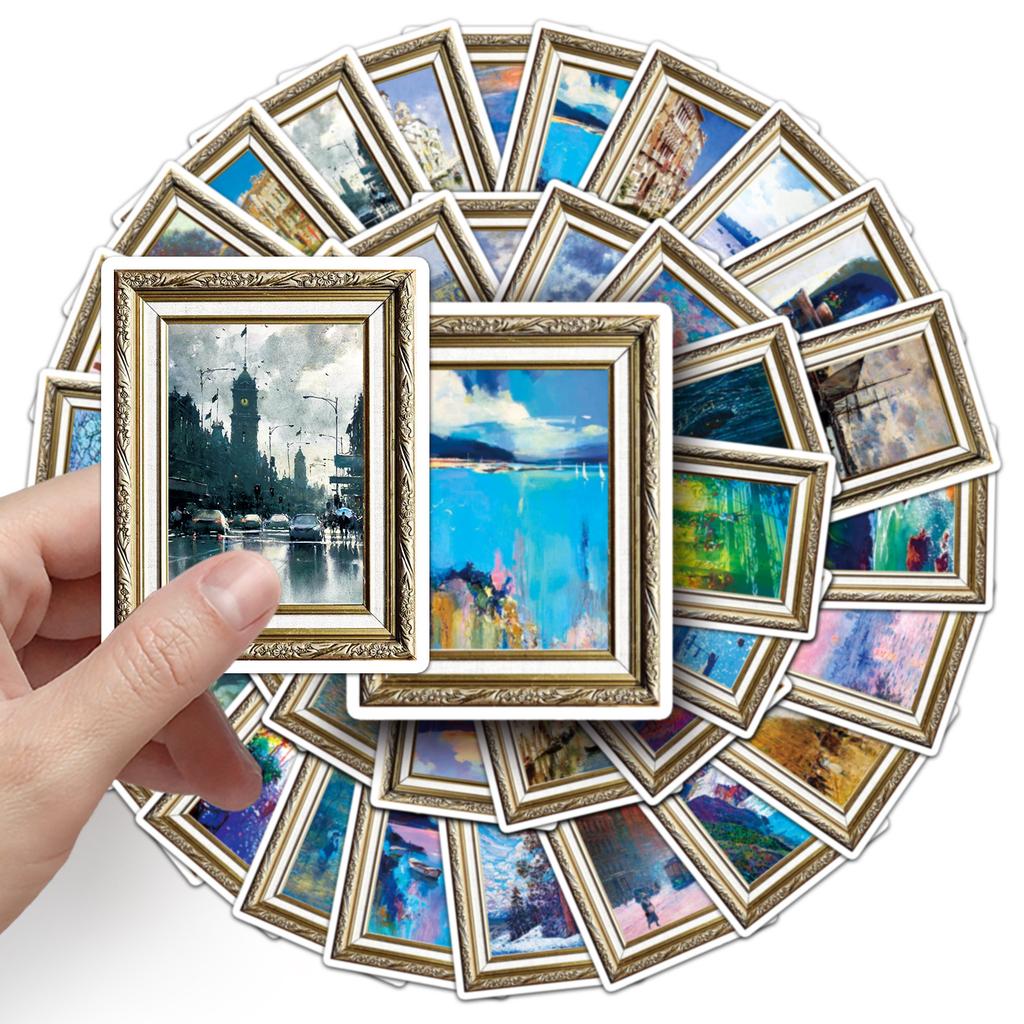 50 Oil Paintings Graffiti Personalized Retro Art Style Hand Tent Gu Card Decorative Mobile Suitcase Stickers Waterproof