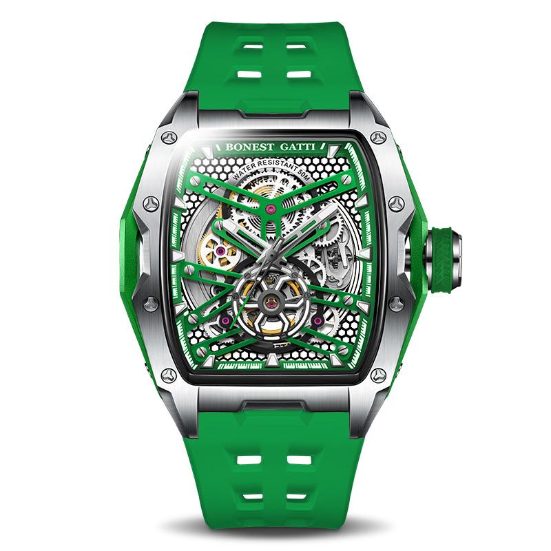 BONEST GATTI German Craftsmanship Men's Watch | Luxury Tonneau Stainless Steel Skeleton Automatic Mechanical Movement Wristwatch
