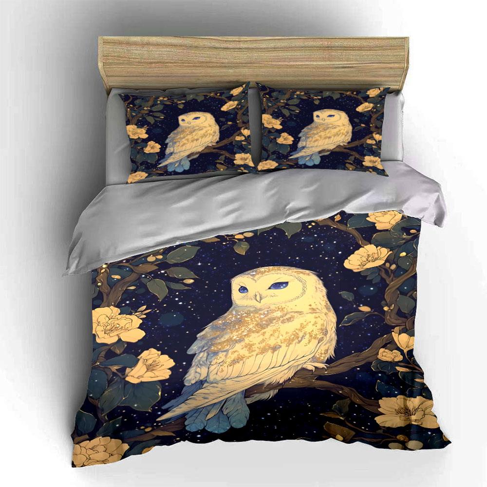 Starry Owl Decorative Art Set Soft Comfortable Duvet Cover Bedding Set Included 1*Duvet Cover & 2*Pillowcases, Gift