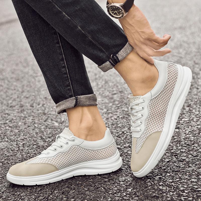 Fashion New Brand Mesh Cloth Flats Leather Casual Jogging Shoes All-match Men's Walking Footwear Men's Breathable Business Skate Shoes