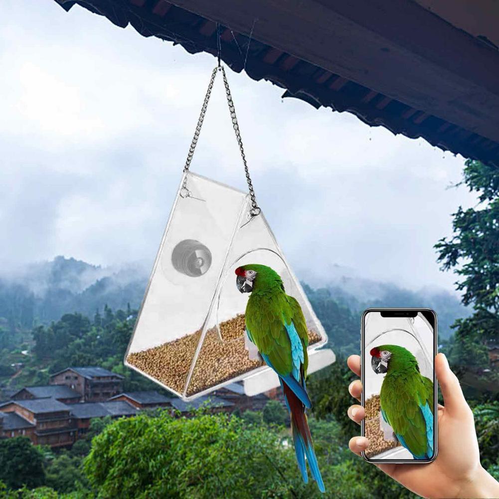 Smart Birds Hanging Feeder Transparent with Camera Home Pet Bird Feeder 1080P HD Easy Installation for Outdoor Garden
