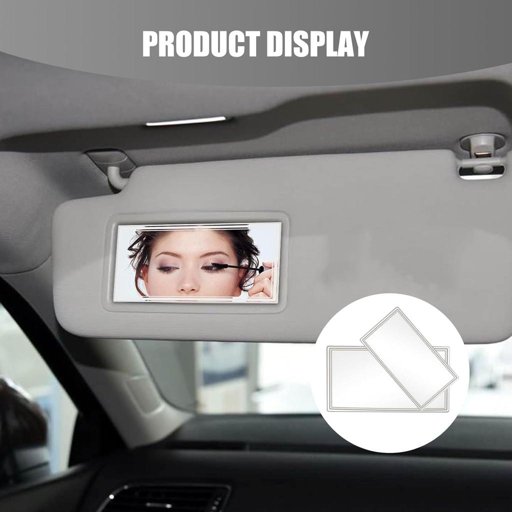 2 PCS Car Sun Visor Mirror, Stick-on High-definition Shatter-proof Stainless Steel Cosmetic Mirror Not Block Line of Sight, Convenient Travel