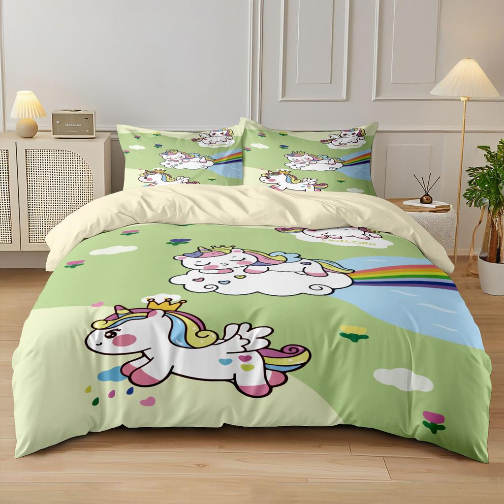 Anime Rainbow Unicorn Beding Set Unicorn Soft with Soft Fabric Duvet Cover Plus Pilowcases Unfiled Single Double Bed Girl Gift