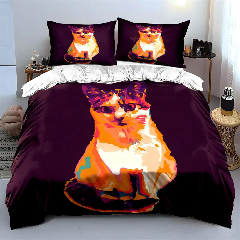"Colorful Cat Artwork Home Decor" Soft Comfortable Duvet Cover Bedding Set Included 1*Duvet Cover & 2*Pillowcases, gift