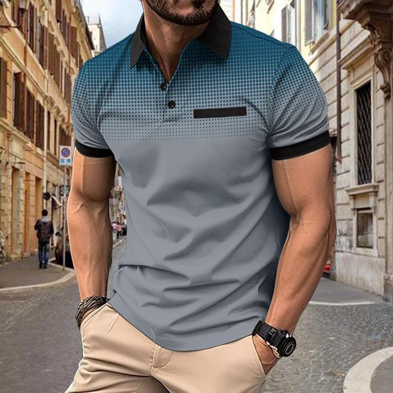 Men's Summer Gradient Print Polka Dot Short-sleeved POLO Shirt