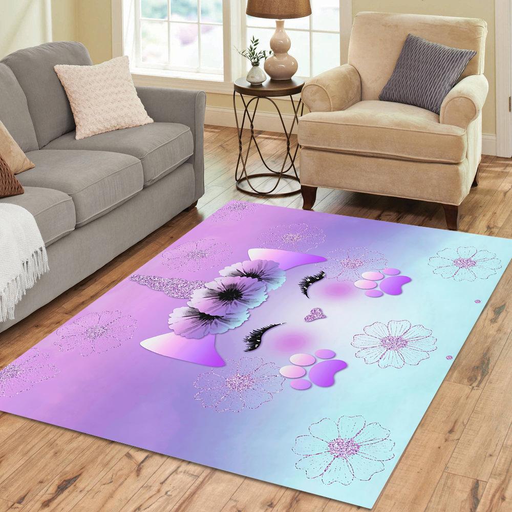 Cute Unicorn Carpet Cartoon Magical Animal Indoor Floor Mat Colourful Floral Area Rug for Kids Girls Living Room Decor Doormat
