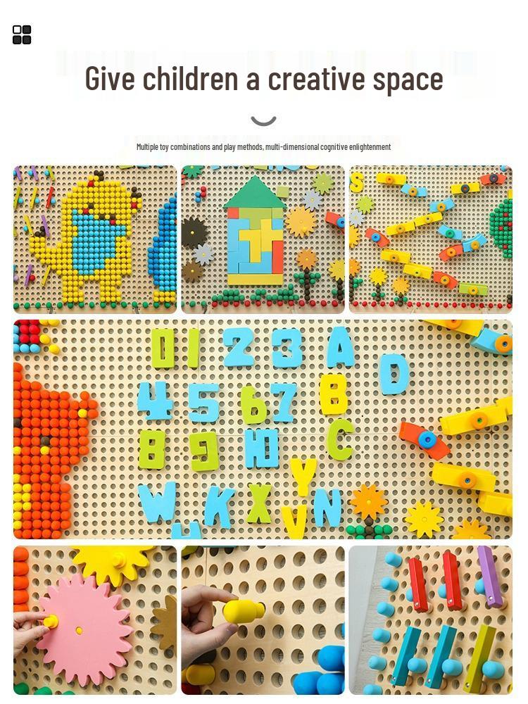 Peg Beads Wall Toy: Interactive Wooden Blocks & Wall Decoration Game for Kindergarten.