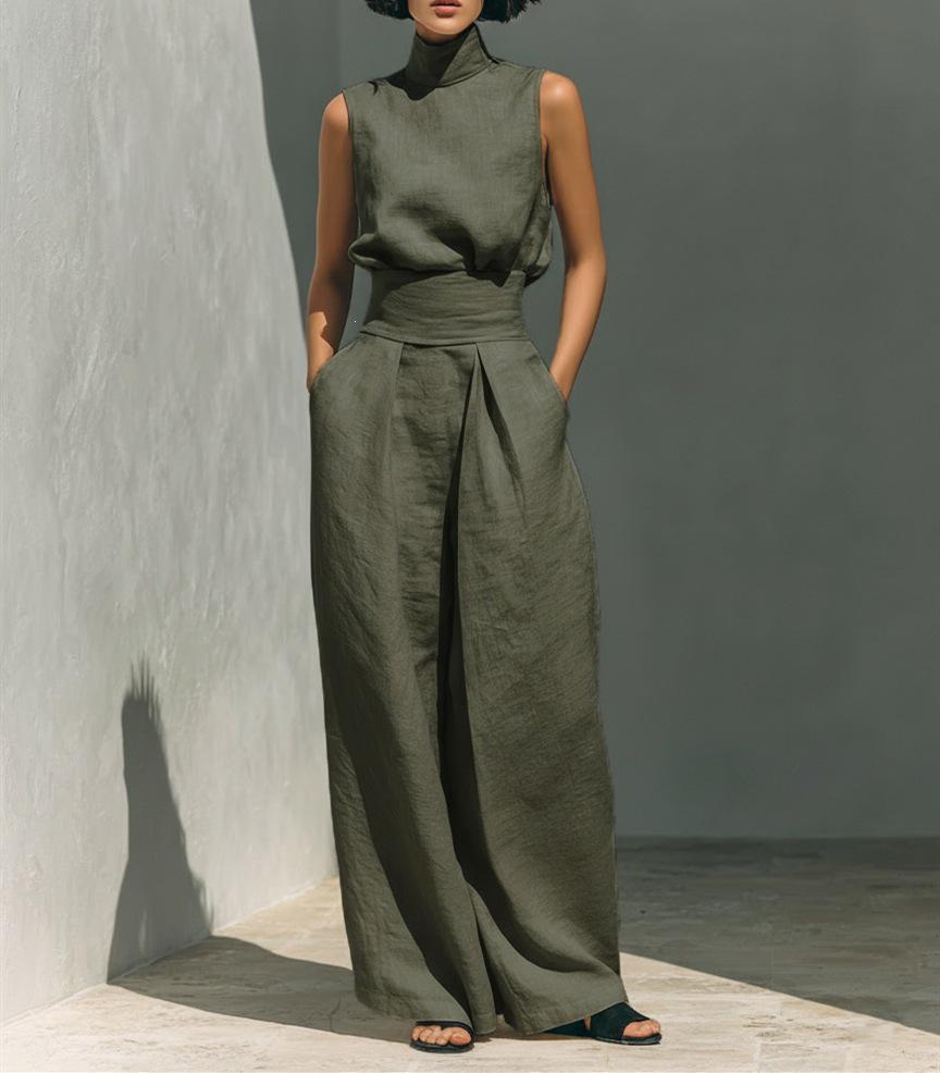 2026 Spring/Summer European & American Women's Cotton Linen Sleeveless Long Pants Casual Set