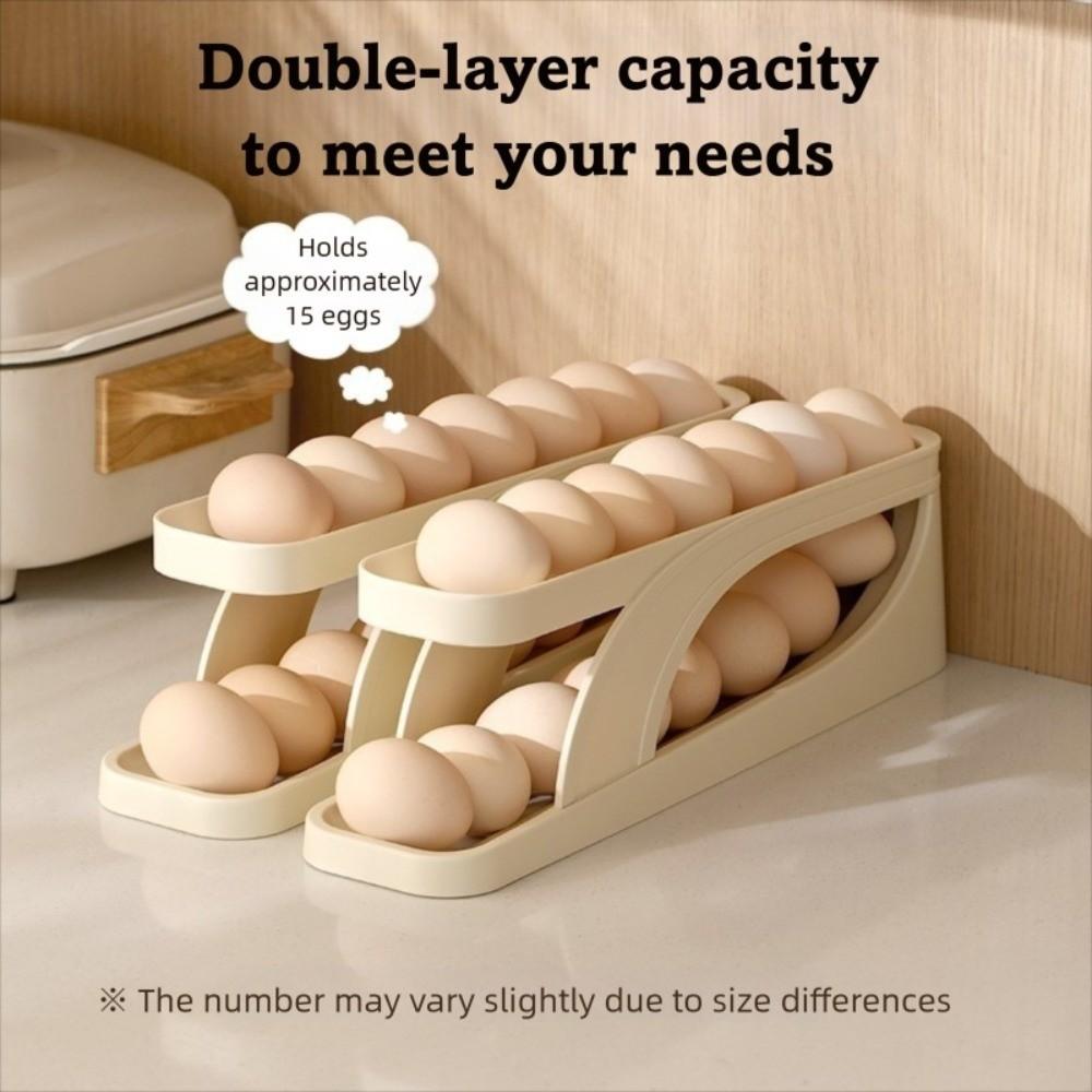 Rolldown Design Automatic Scrolling Egg Rack Double-layer Egg Basket Container  Kitchen Storage