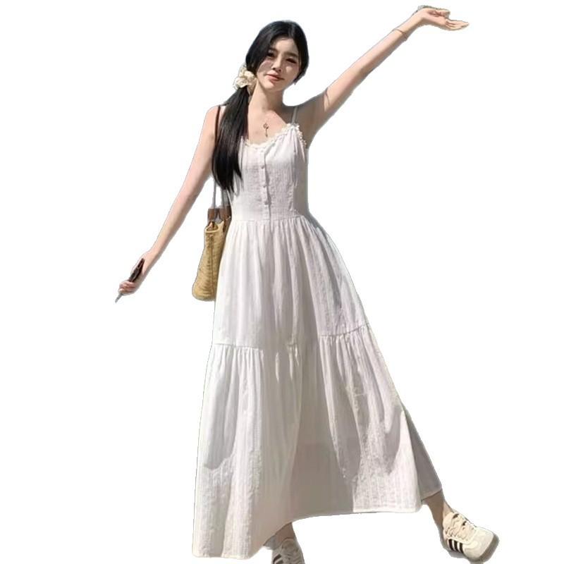 Korean beautiful temperament gentle and thin small white dress first love style waist high sense wear summer suspender dress