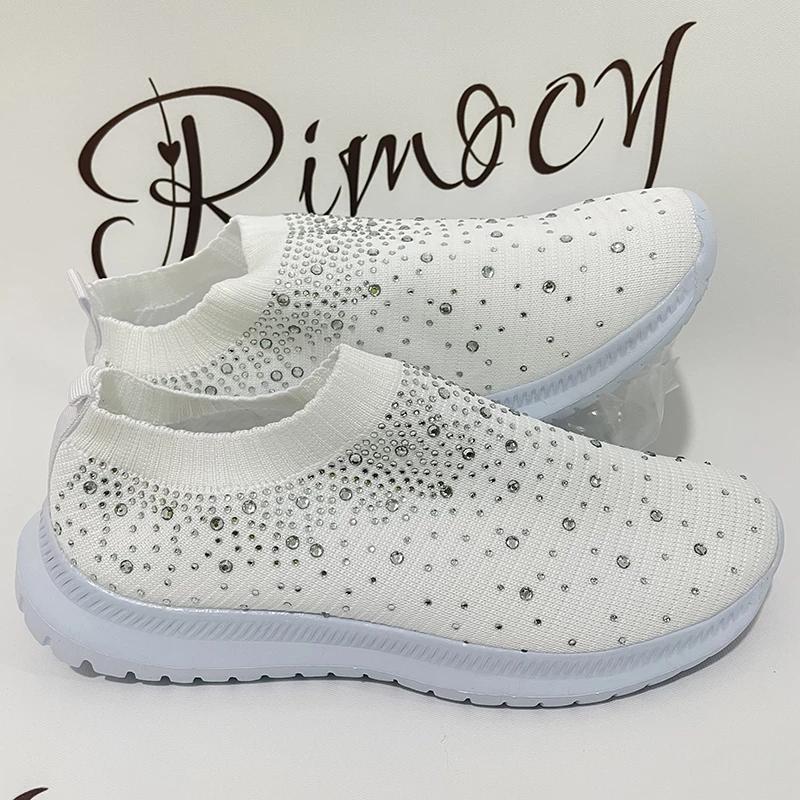 Rimocy Crystal Atmungsaktive Mesh-Sneaker-Schuhe für Damen, bequeme Flats mit weicher Sohle, Übergröße 43, rutschfeste Freizeitschuhe für Damen