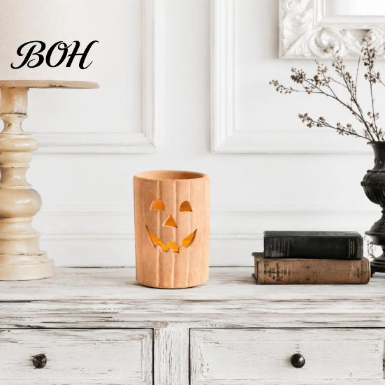 Spooky Halloween Atmosphere Lighting Pumpkin Candle Holder, Resin Hollow Candlestick, Vintage Country Durable Waterproof Statues Style Lantern