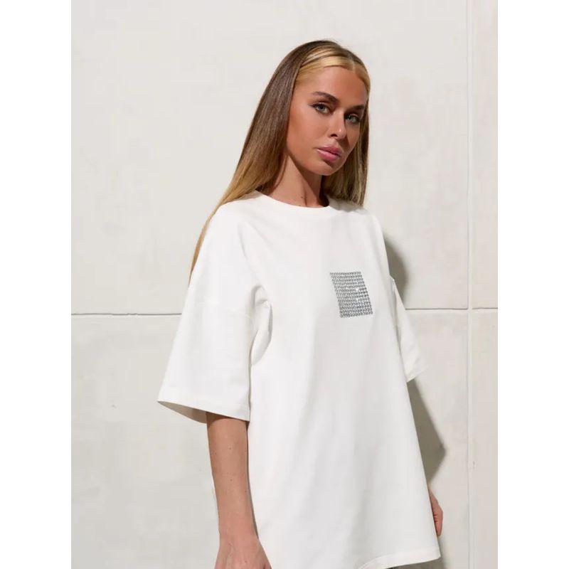 European and American Fashion Loose Casual Hot Drilling Cotton T-shirt Top Diamond Studded Cotton T-shirt