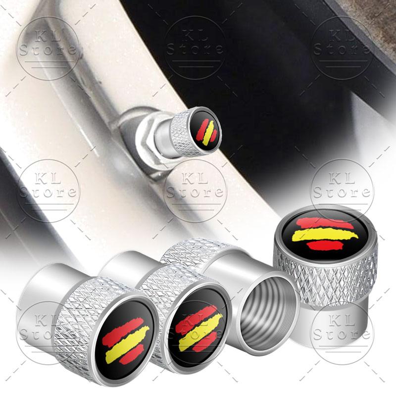 Creative 4Pcs Spain Flag Symbol Emblem Car Wheel Tire Air Valve Cap Stem Covers For Car Bicycle Motorcycle Universal Accessories
