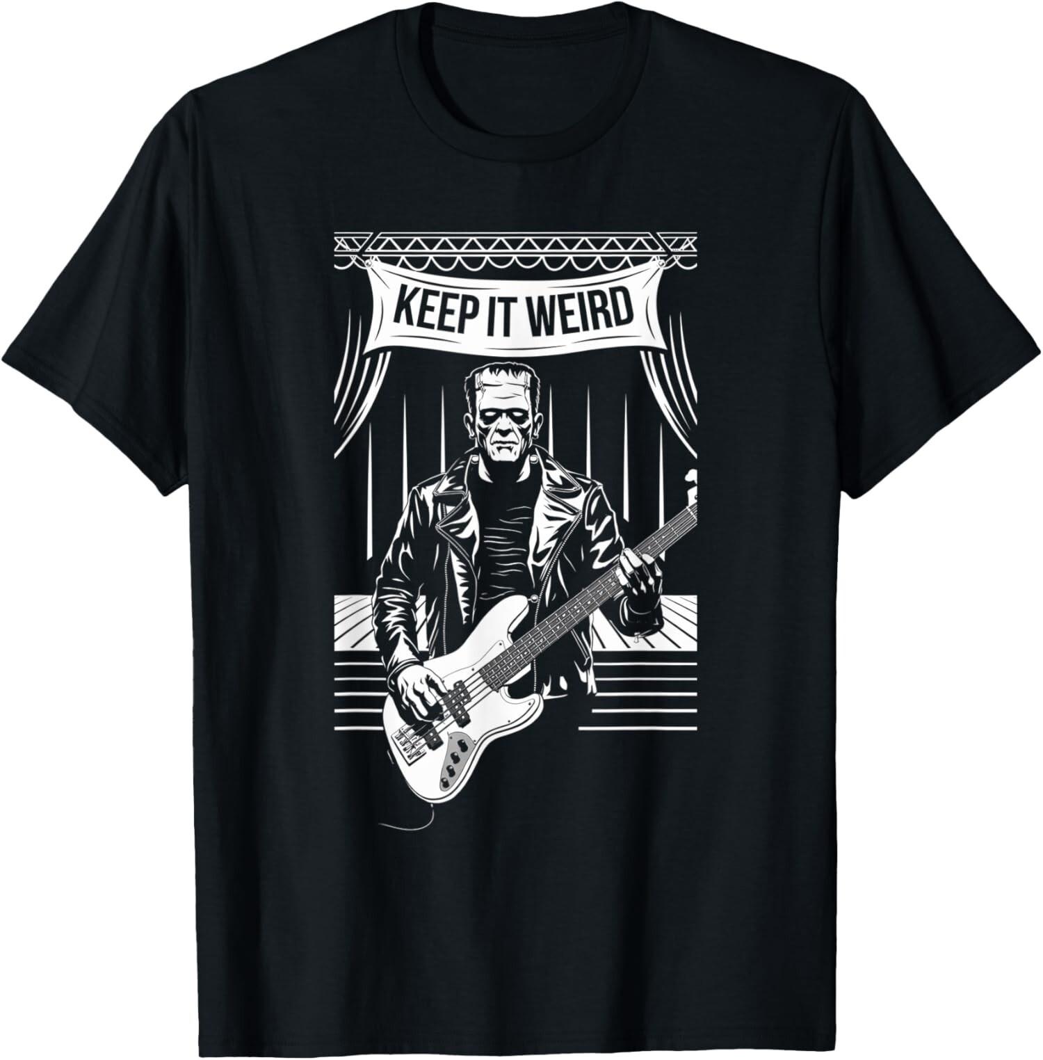 NEW LIMITED Keep It Weird Monster Plays Bass Guitar Player T-Shirt S разноцветный