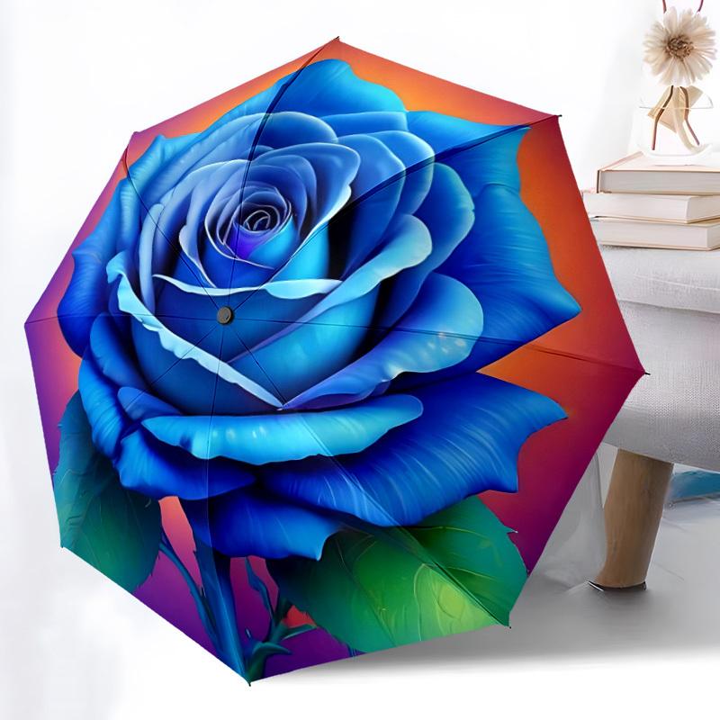 

1pc Blue Rose Automatic Umbrella - Automatic Opening And Closing, Sturdy Iron Frame, Formal Occasions yy251018117