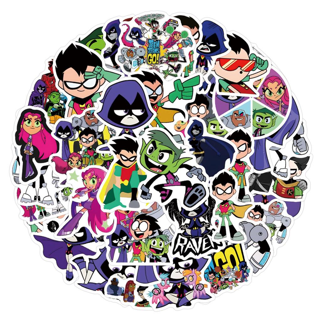 Teen Titans Cartoon Stickers: 60-Piece Pack for Journals, Water Bottles, Laptops - Waterproof and Decorative.