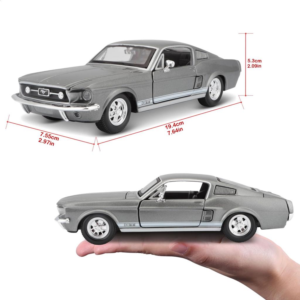 Maisto 1/24 Scale Diecast Model Car of the 1967 Ford Mustang GT in Gray (Product Code: 31260 GY)