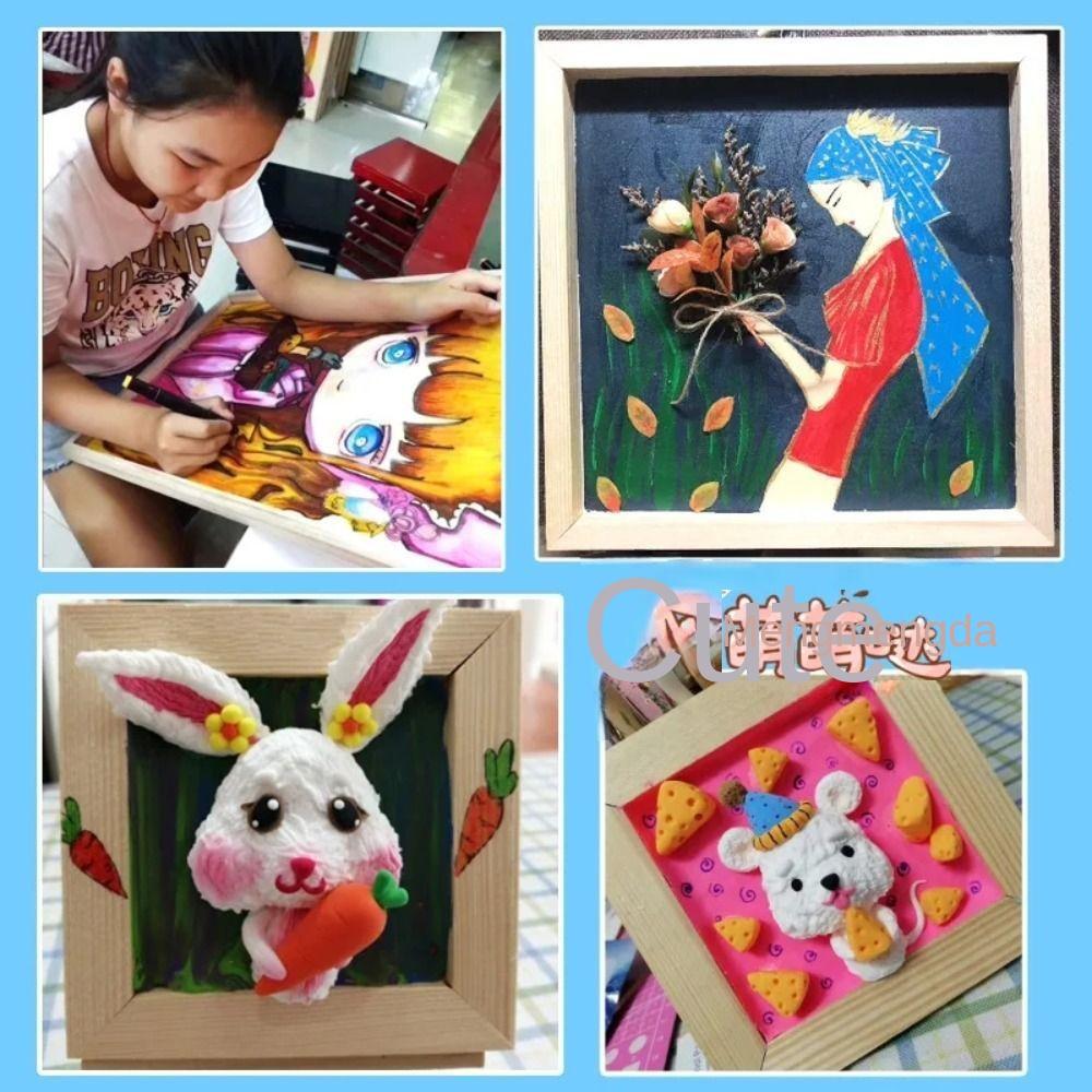 Multi Size Blank Clay Frame Wooden Art Puzzle Holder Desktop Ornament  Children Painting Drawing