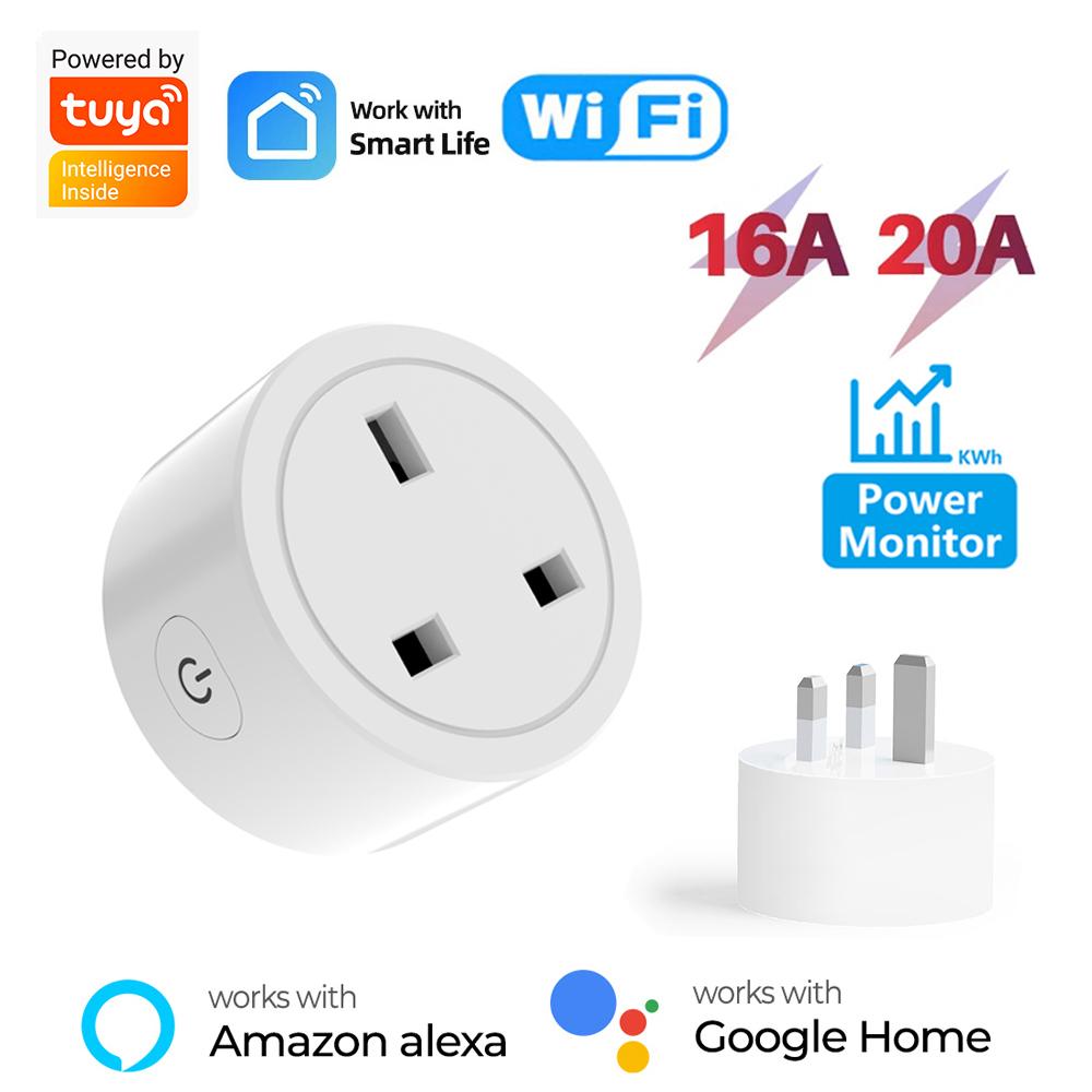 Smart Plug WiFi Socket UK 16A/20A With Power Monitor Timing Function Tuya Smart Life APP Control Works With Alexa Google Home