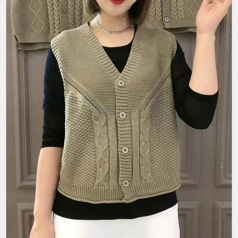 Women's Red V-Neck Knit Vest Button Up Casual Sleeveless Slim Fit Sweater Vest