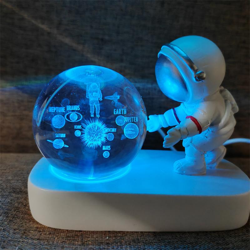 Astronaut Creativ 3D Minge de Cristal Led Lumină de noapte pentru Dormitor Copii Planetă Spațiu Lampă Sistem Solar USB Cadou de Crăciun pentru copii