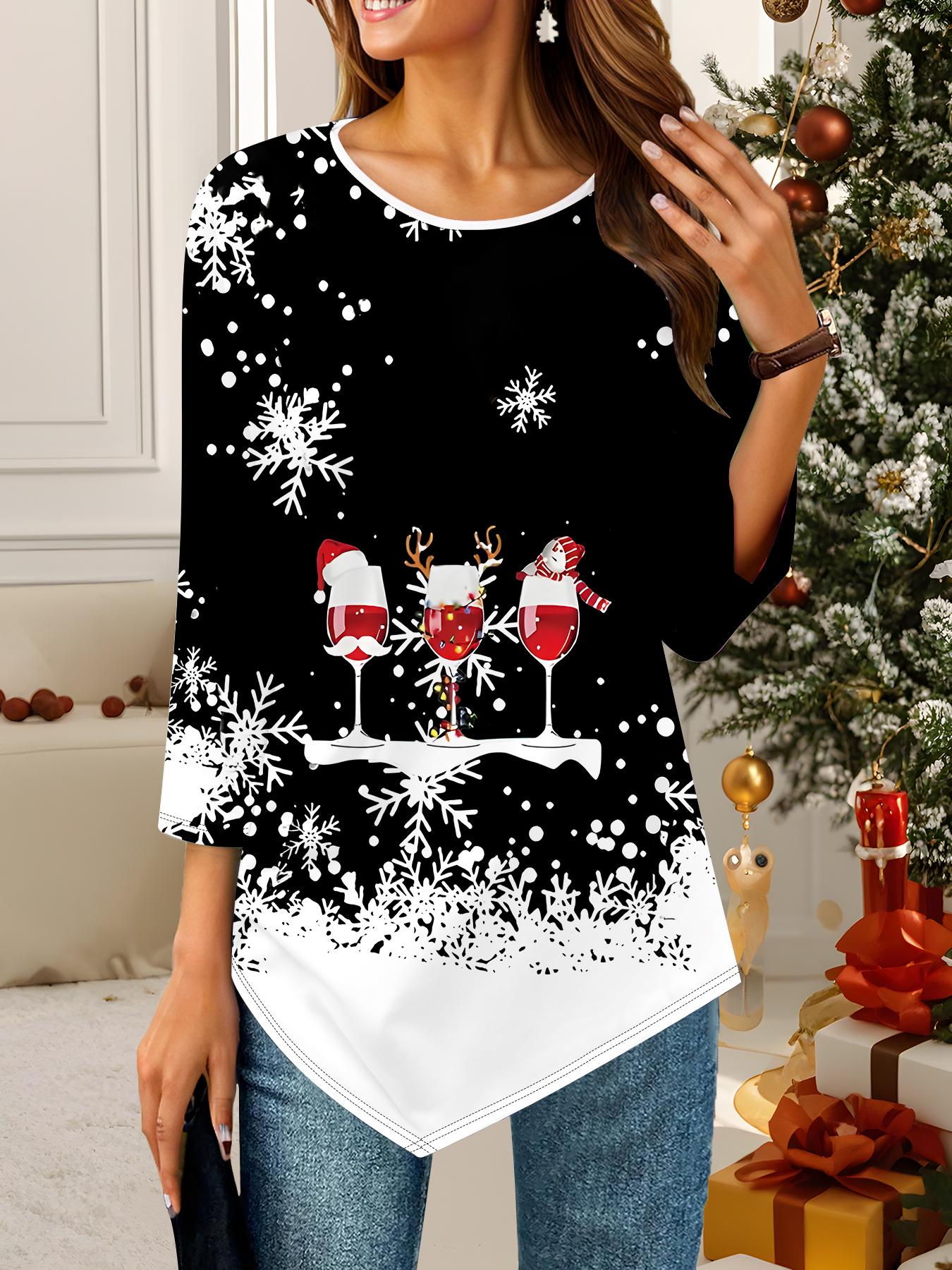 

Women s Loose Round Neck Three Quarter Sleeve Tee 3D Christmas Pattern Ideal Halloween and Christmas Gift 8XL белый