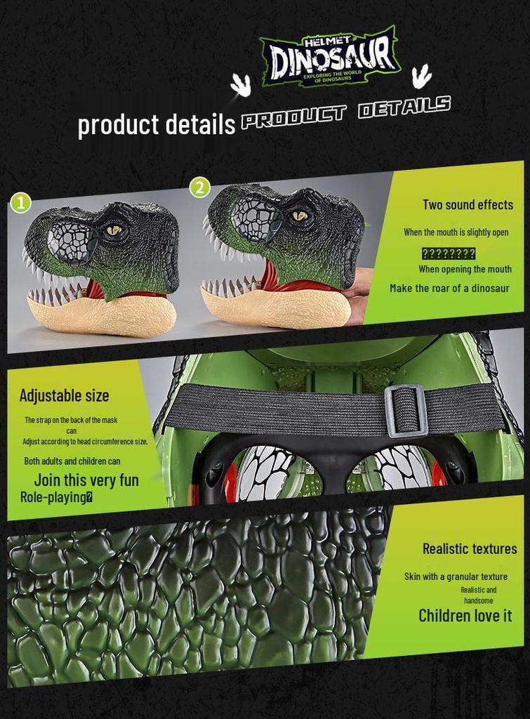 Electric Luminous Dinosaur Mask with Movable Mouth - Funny Tyrannosaurus Rex Headgear for Halloween