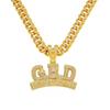Men's Hip-Hop Style Gold Plated Link Chain Necklace with Alloy Crystal/Rhinestone Inlay GED Letter Pendant
