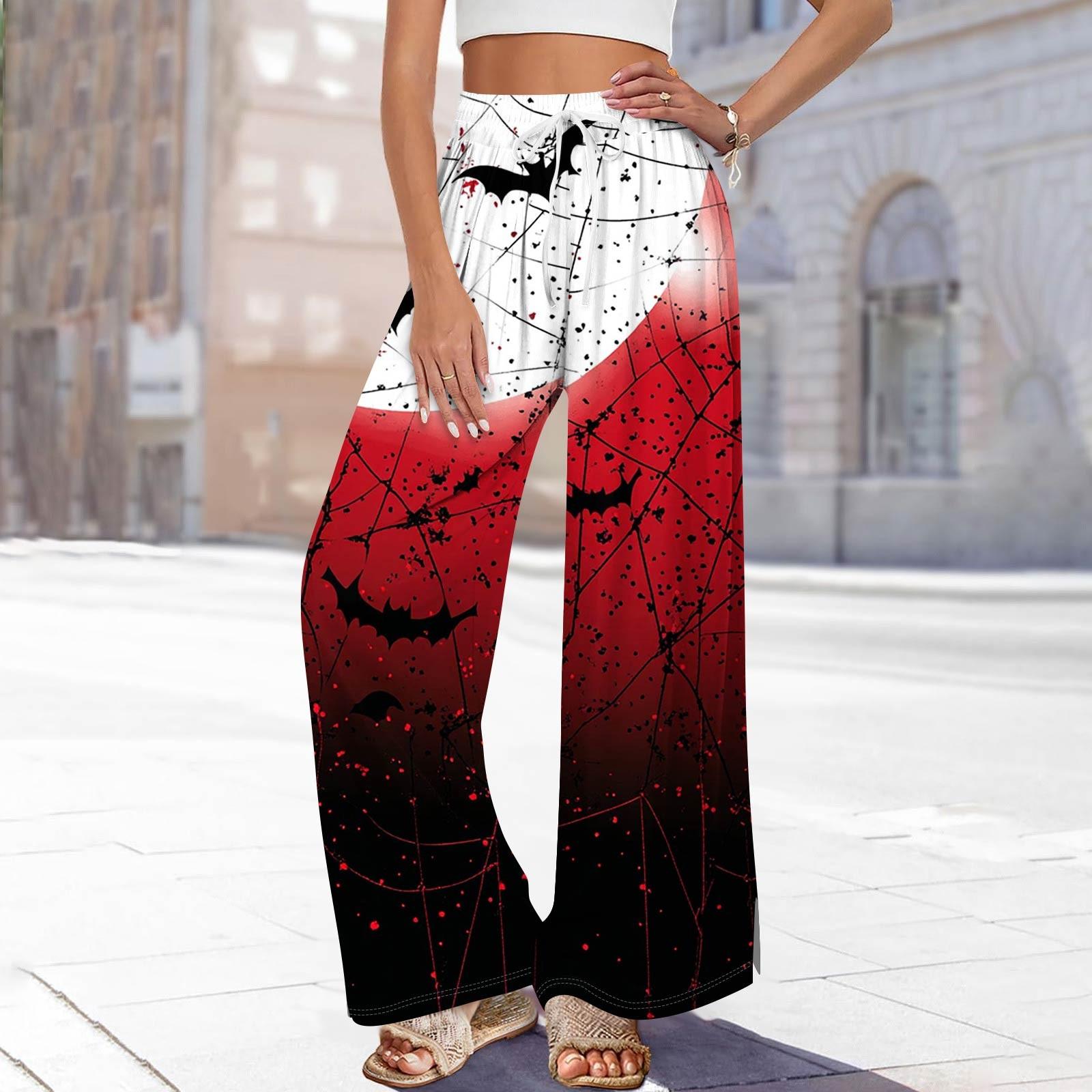 

Жіночі штани з принтом з широкими штанинами з кишенями, з високою посадкою, на кулісці, вільні повсякденні штани XL винний