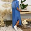Autumn Long Dresses Women Vintage Solid Color Half Sleeve Jeans Dress With Side Split V Neck Vestidos For Women Casual