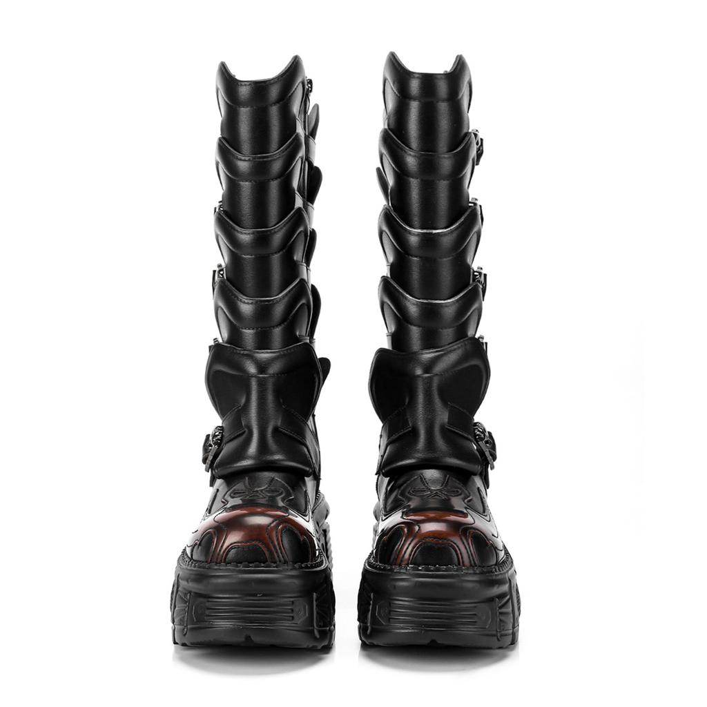 Fashion NewRock Punk Metal - Decorated Boots, Handmade Leather Platform Knee - Highs