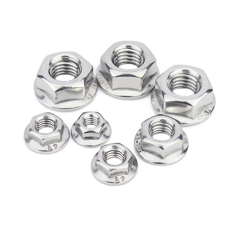 M4 M5 M6 M8 M10 M12 304 Edelstahl Linksgewinde Sechskant-Flanschmuttern Reverse Tooth Sechskant-Sicherungsmuttern Mit Scheibe Sicherungsmuttern