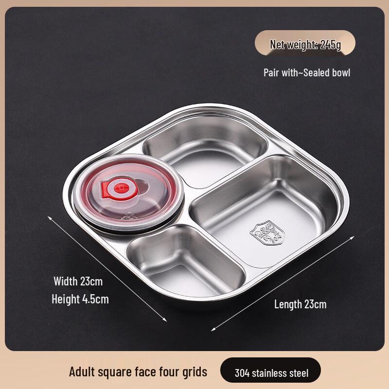 

304 Stainless Steel 4-Compartment Lunch Tray Set