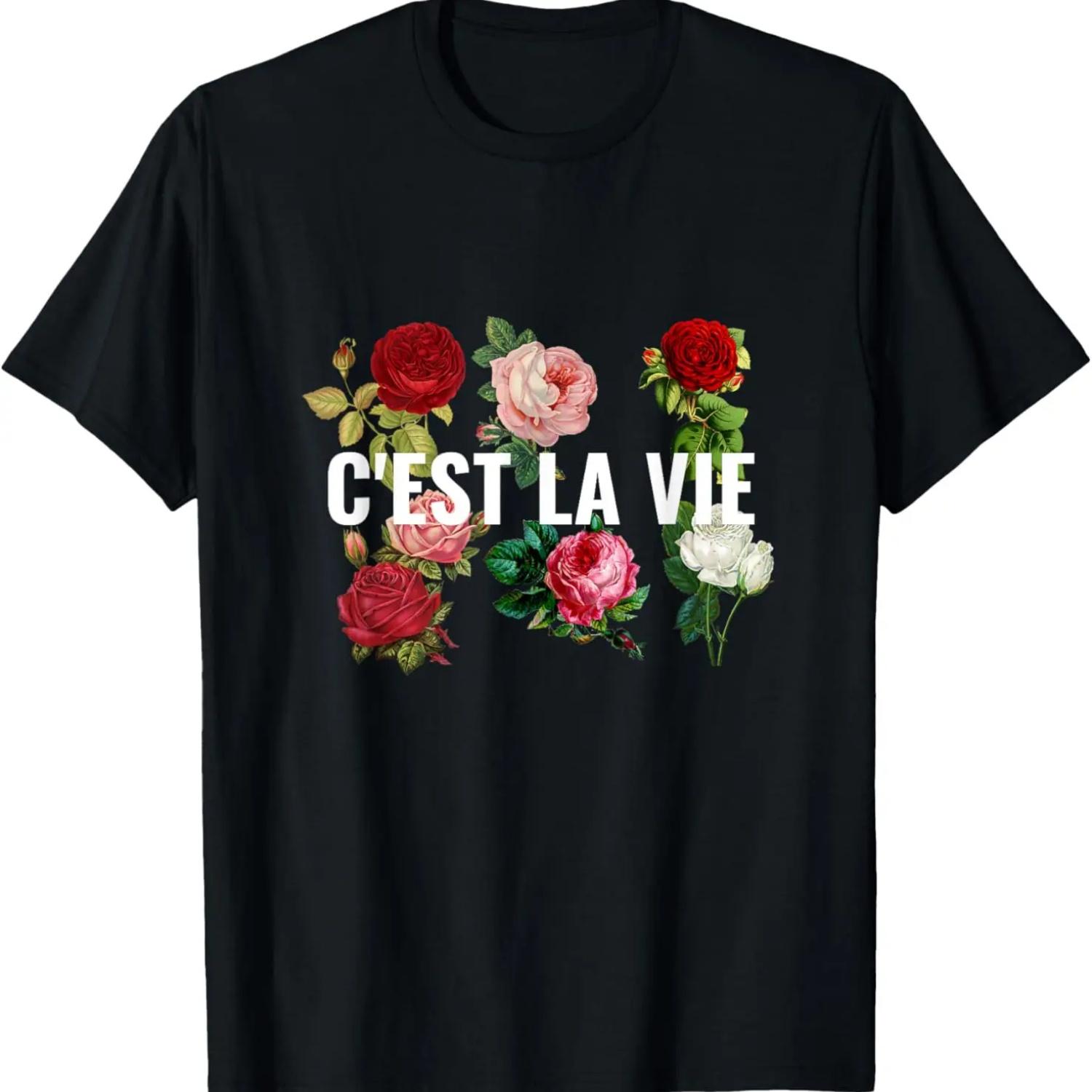 

C est La Vie French White Rose Flower Floral Love Dream T-Shirt XXXXXL чёрный