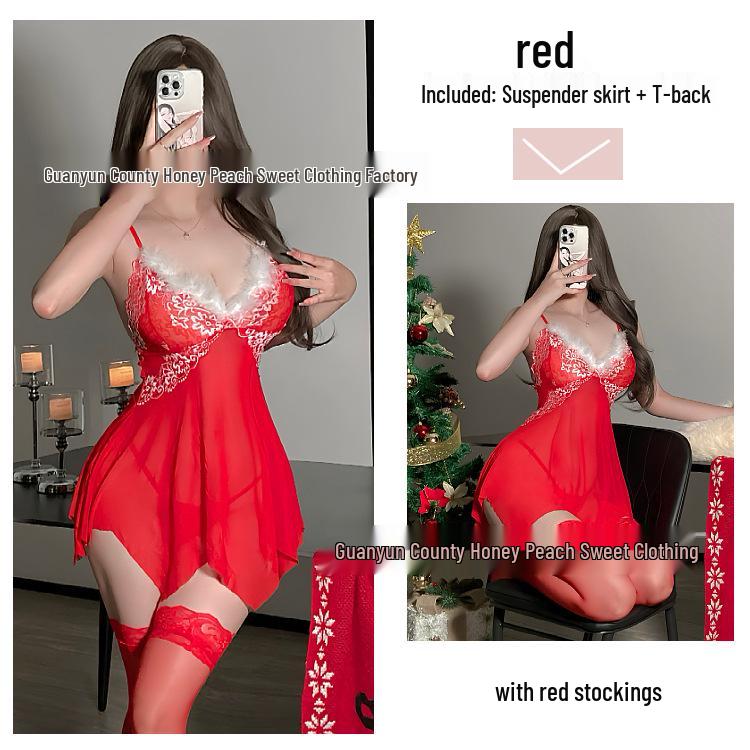 European & American Sexy Lace Plush Suspender Nightgown - Irregular Design for Autumn & Winter