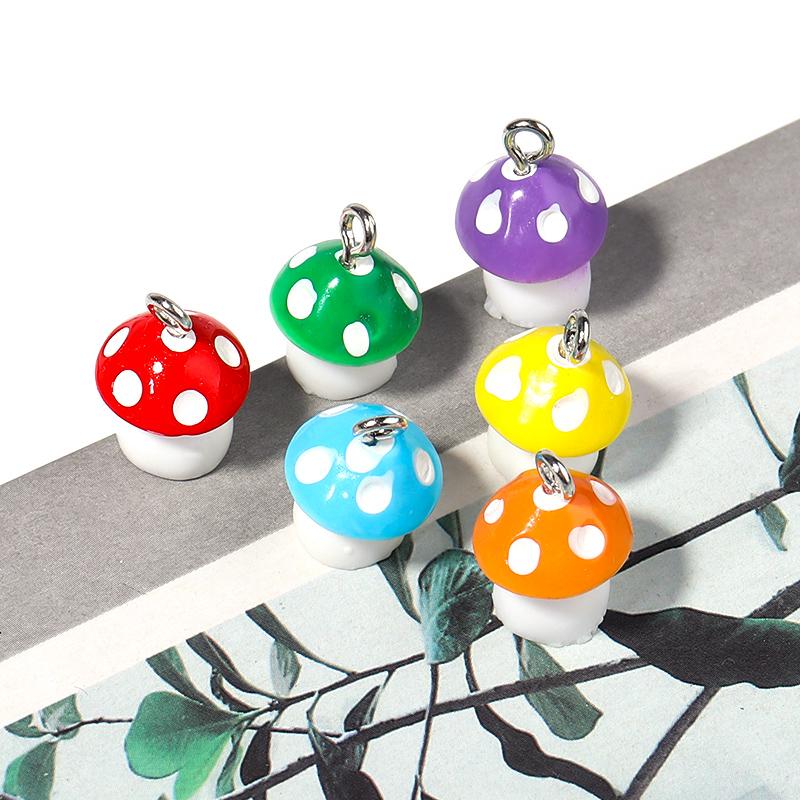 10pcs Lovely Mushroom Charms 16x12mm Acrylic Pendants Loose Beads For DIY Jewelry Making Bracelets Necklace Keychain Accessories