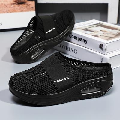 New Women's Shoes, Women's Casual Half-drag, Fly-woven Mesh Air Cushion Women's Single Shoes