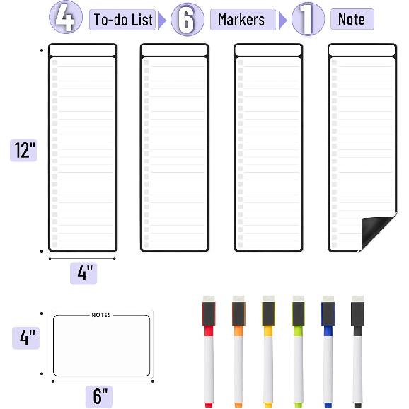 Mr. Pen- 4" x 12" Magnetic Dry Erase to Do List, 11 pcs, 4X Dry Erase to Do List White Board, 6X Colorful Whiteboard Markers and 6" x 4" Magnetic