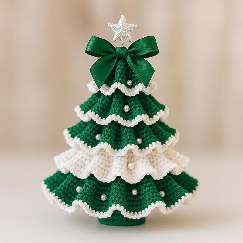 

Diy Crochet Christmas Tree Kit, New Handmade Holiday Decoration Set For Beginner, Tree Bow Pearl Embellishmen Christmas Party A