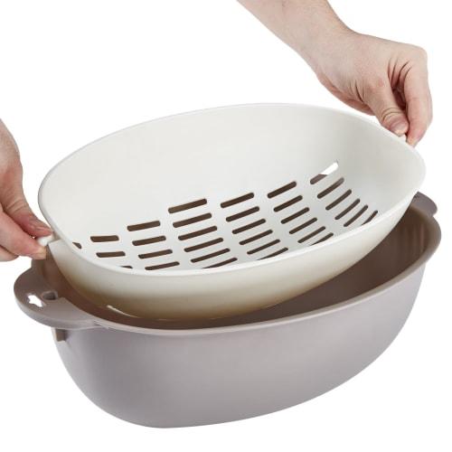 VECELO Colander and Bowl Set, 36.4cm Wide x 24.2cm Deep x 11cm High, Two-Layer, Shallow Vegetable Drainer, Strainer, Tabletop Drainer, Vegetable Strai