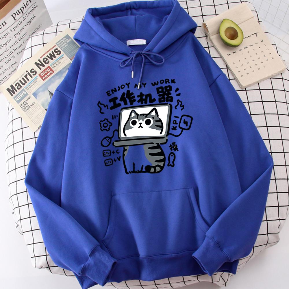 Cartoon Cat Is An Abstract Work Machine Mans Sweatshirt Comfort Sweatshirts Leisure Outdoor Pullover Youth Popular Clothes