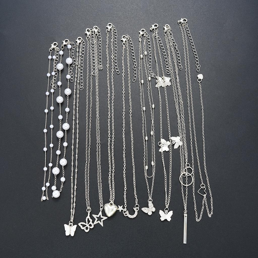 11pcs Simple Heart Butterfly Moon Pendant Necklaces For Women Elegant Silver Color Star Crystal Imitation Pearl Jewelry Set 2026