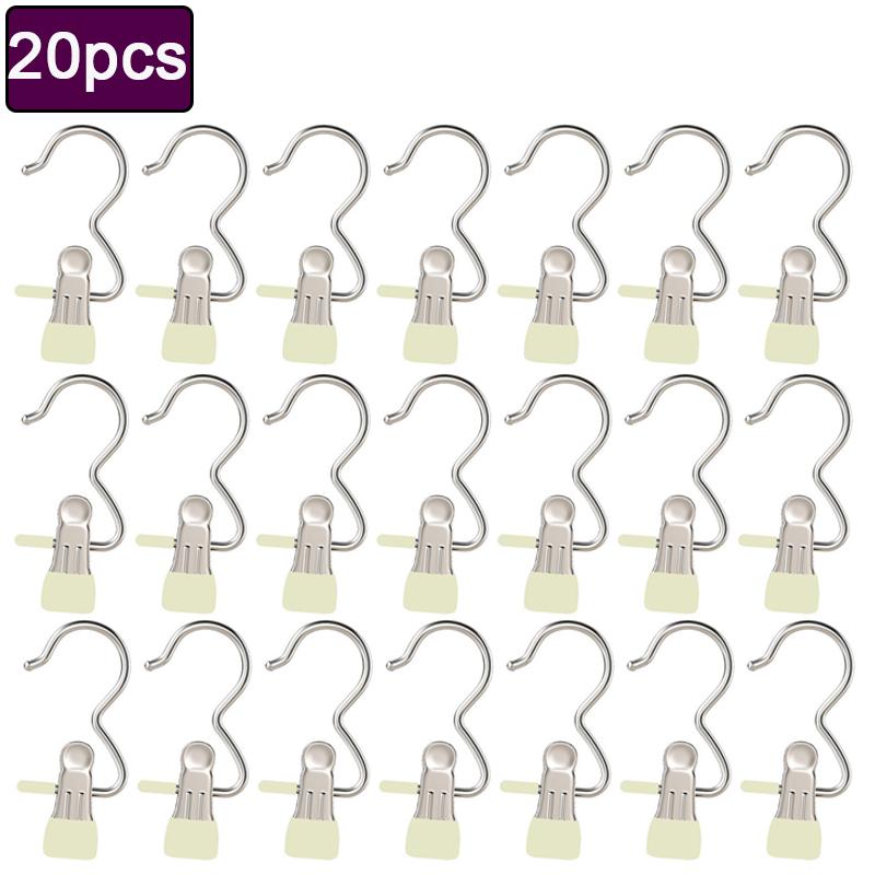 10/20pcs Stainless Steel Clothespins Laundry Clothes Pegs Hook Portable Hanging Clothes Clip Wardrobe Clothes Organizer Hanger