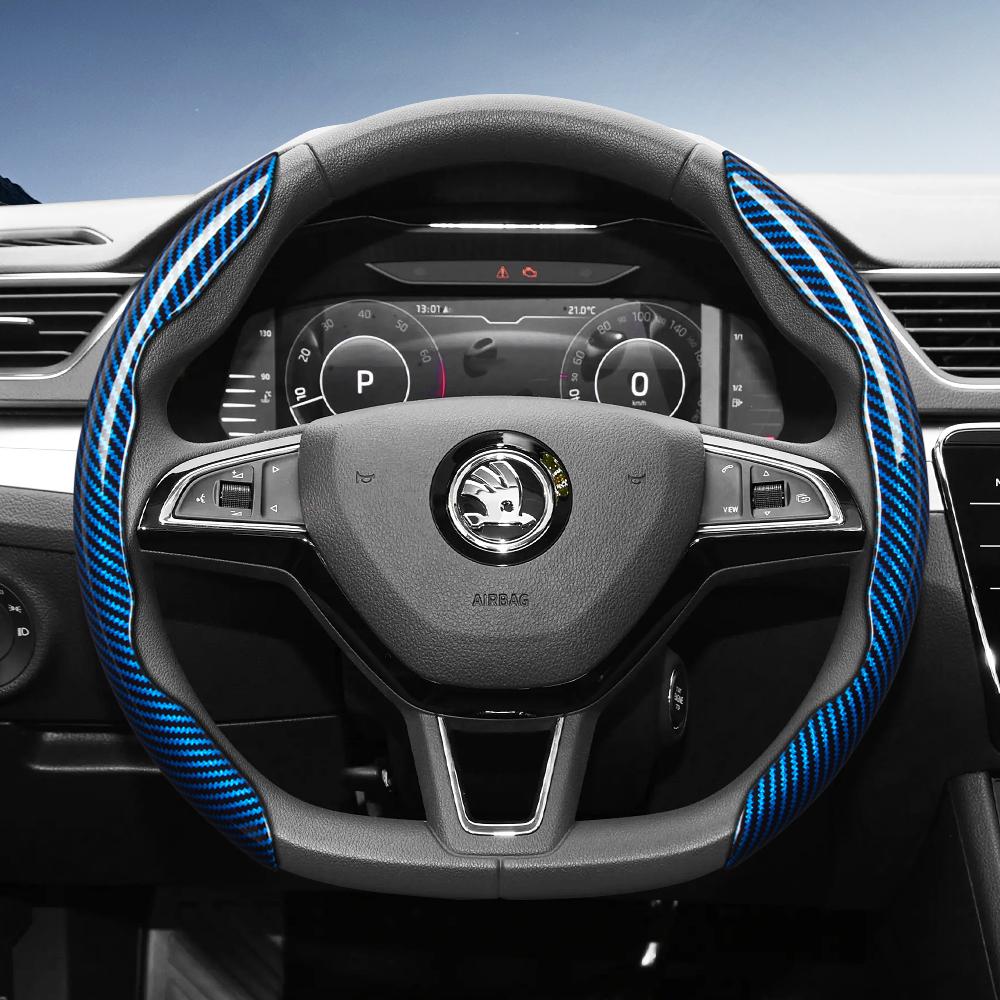 Suitable for Skoda Carbon Fiber Texture Steering Wheel Cover with Segmented Quick-Release Design, Durable, for Octavia Kamiq Fabia Kodiaq Karoq Enyaq